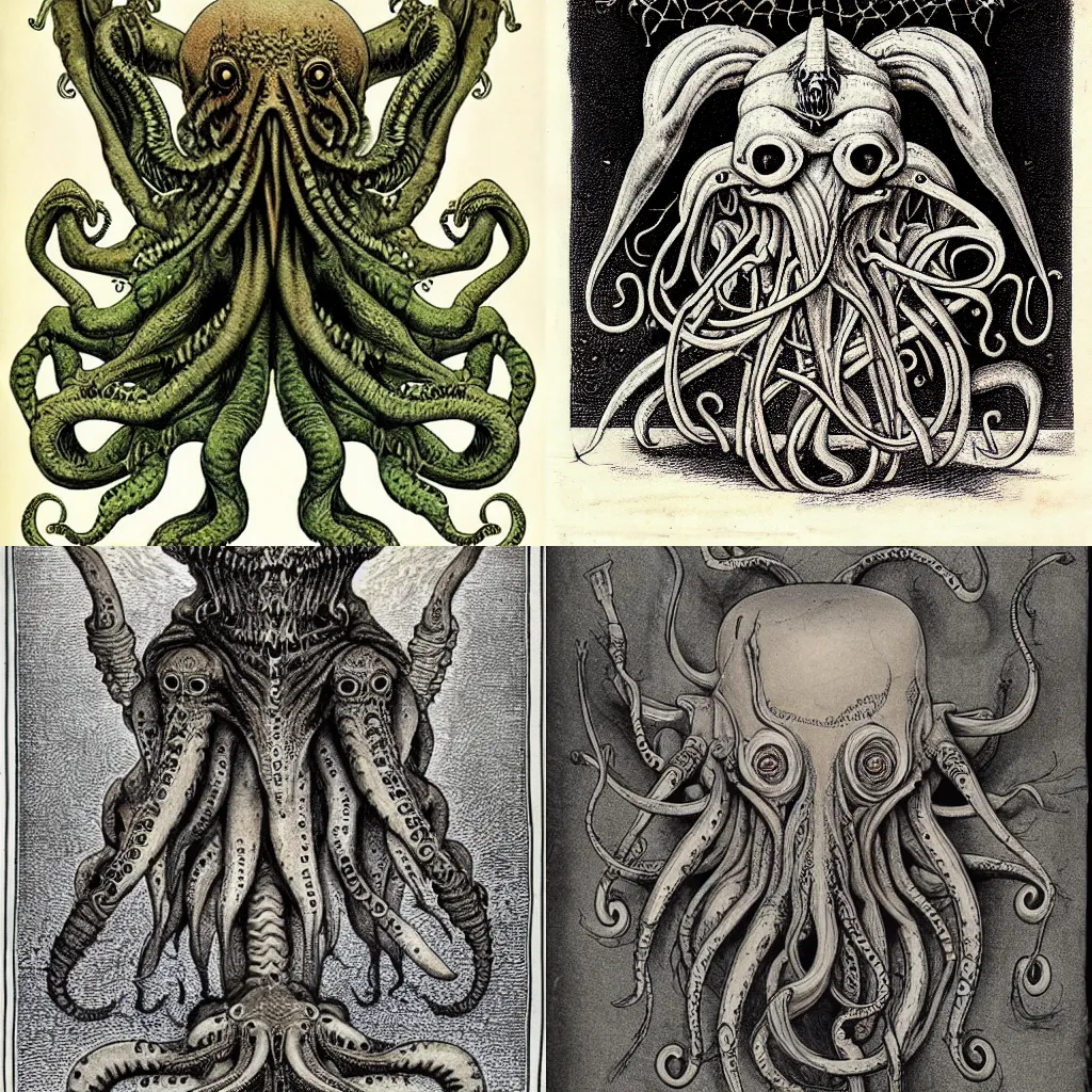 Prompt: Cthulhu Mythos, style of codex seraphinianus, style of Emil Melmoth