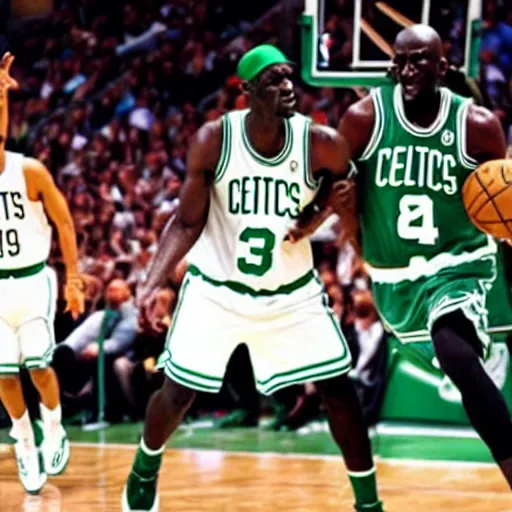 Image similar to 7 year old crayon smoking weed, celtics kevin garnett eating babies