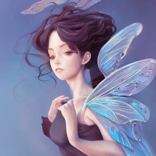 Prompt: a fairy with air wings, elegant, highly detailed, digital painting, trending on artstation, concept art, sharp focus, illustration, strong brush stroke, anime, sharp focus, ghibli studio, art by ross draws and stanley artgerm, 8 k