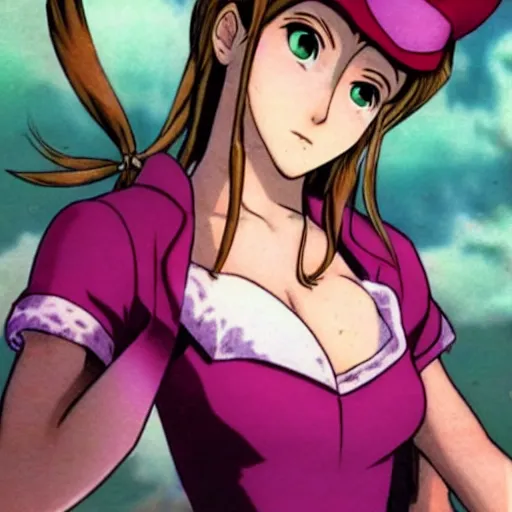 Image similar to aerith gainsborough in jojos bizarre adventure, high quality