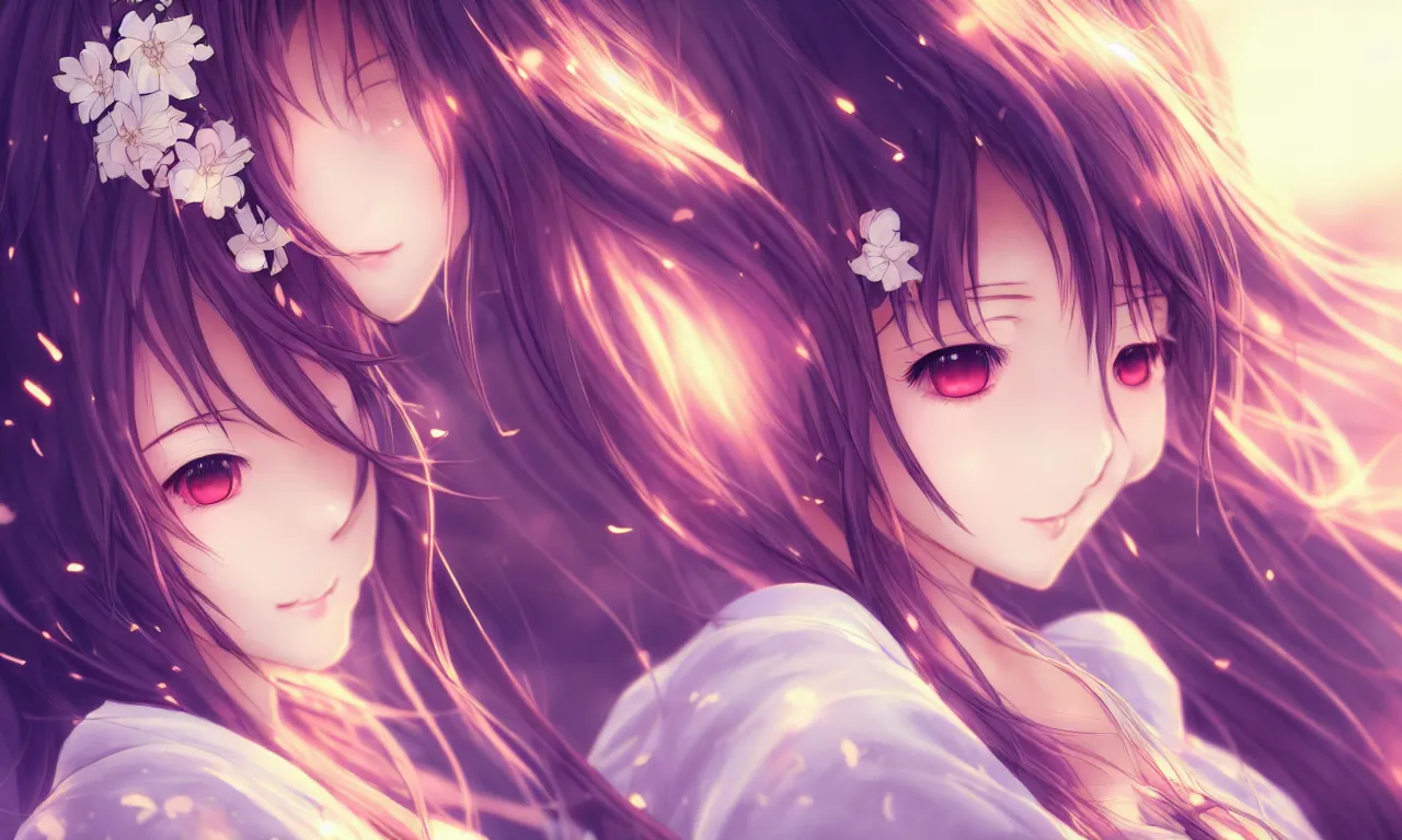 Image similar to portrait three beautiful anime girls wear coctail kimono closeup macro | | sunny night, full moon, dreamlike art, realistic shaded, smile, good looking, hyper details, 4 k realistic, cryengine, realistic shaded lighting poster by artgerm, ross tran, fuji choko, 8 k resolution, trending on artstation, luxury