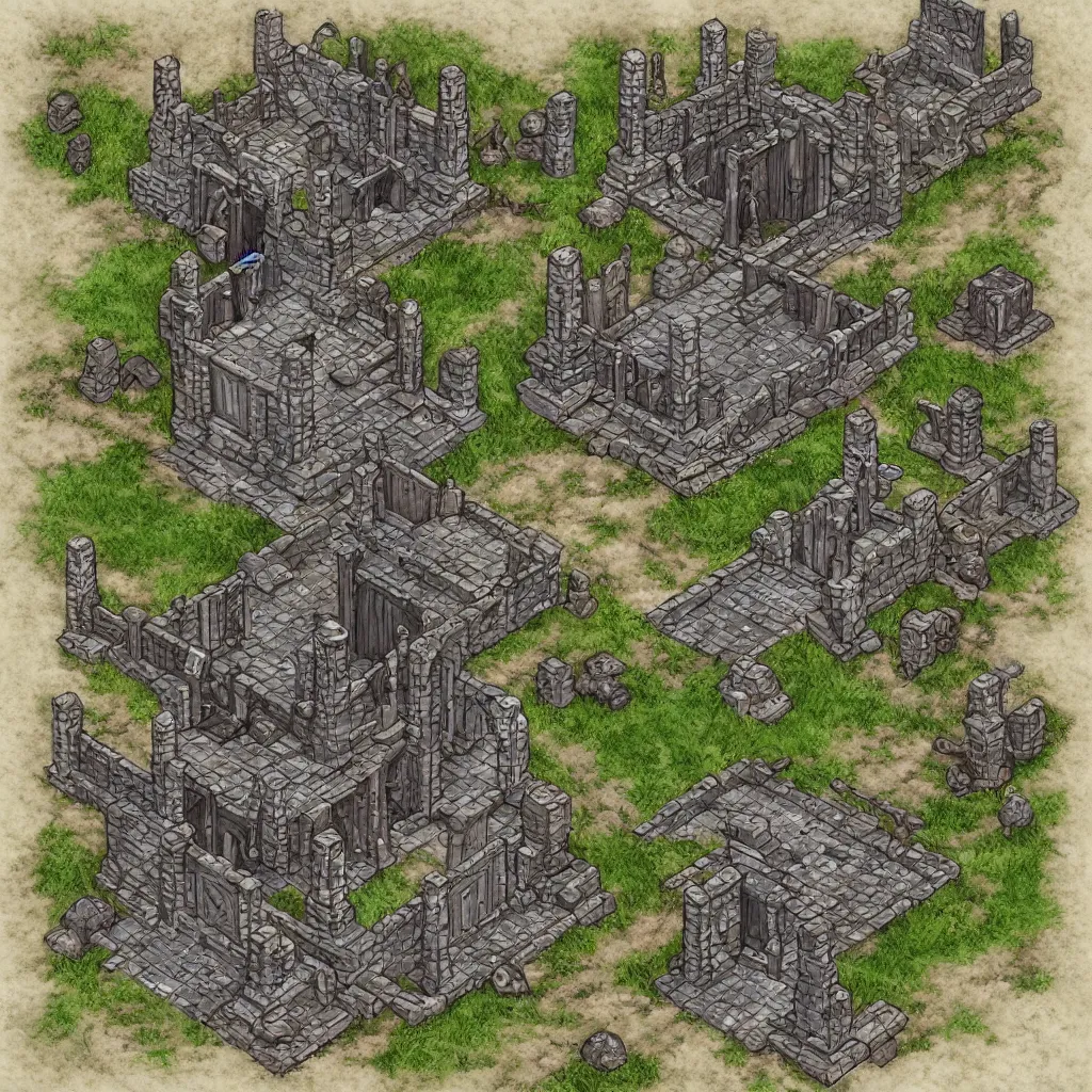 Image similar to tomb of elemental evil, isometric view, tileset, dungeons and dragons art by d. a. trampier, d & d tabletop miniature