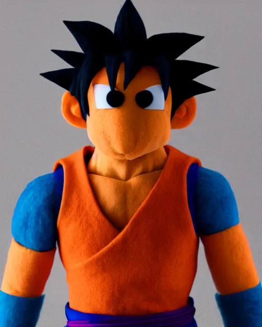 Image similar to goku as a muppet. highly detailed felt. hyper real photo. 4 k.