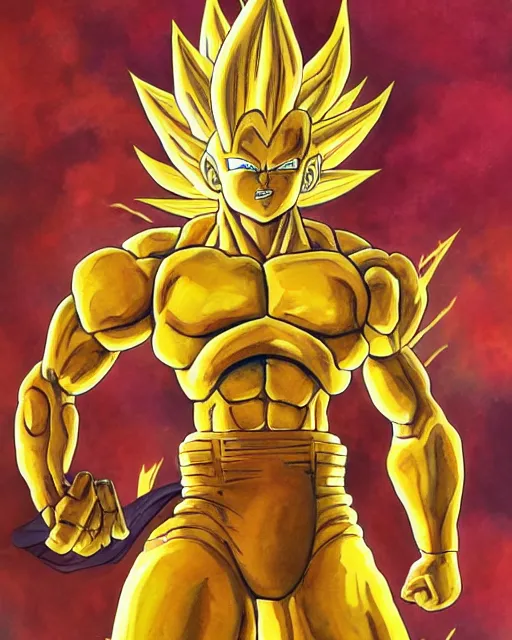 Image similar to a oil / watercolor painting full body character portrait of super saiyan golden frieza in the style of moebius in the style of leonard boyarsky trending on artstation deviantart pinterest detailed realistic hd 8 k high resolution