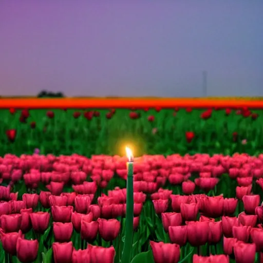 Image similar to lone candle at night in a field of tulips