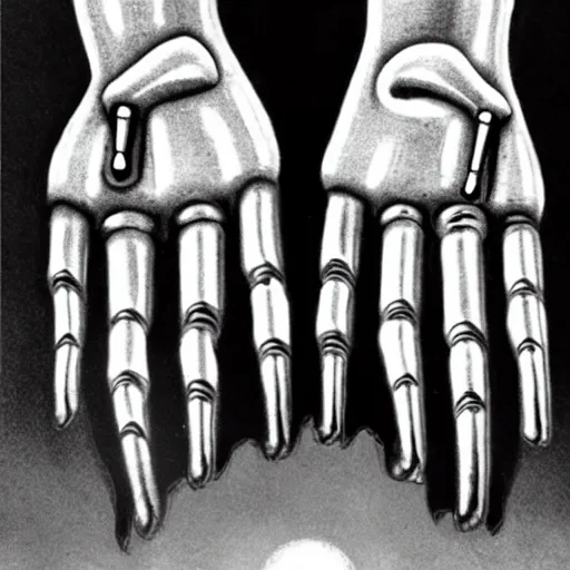 Image similar to mechanical hands, surrealist, eerie
