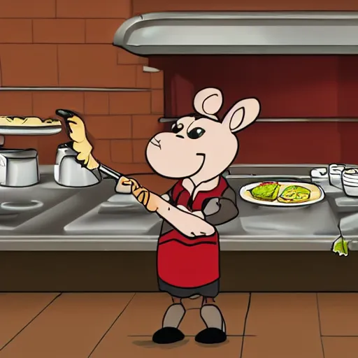 Prompt: A rat working as a chef in a run down New York City diner, High Definition Animated Still