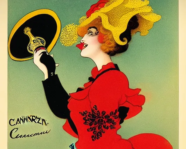 Image similar to cancan, melchizedek champagne bottle. leonetto cappiello, pur champagne damery, 1 9 0 2.