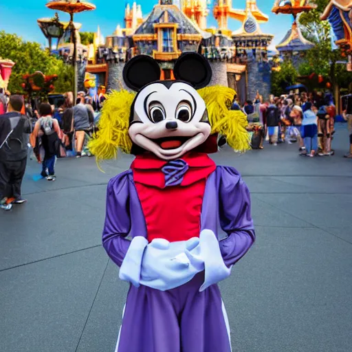 Prompt: a deformed costumed character at disneyland, kinda scary for a kid, ultra detailed, 8 k resolution, ultrarealistic