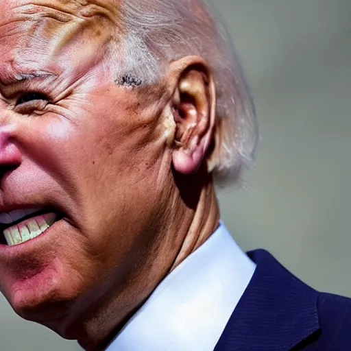 Prompt: Joe Biden with blonde hair blown around on a windy day and bad deep orange makeup