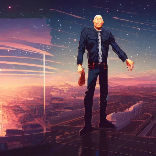 Image similar to the second coming of johnny sins by dan mumford, yusuke murata, makoto shinkai, ross tran, cosmic, heavenly, god rays, intricate detail, cinematic, 8 k, cel shaded, unreal engine, featured on artstation, pixiv, nazi propaganda