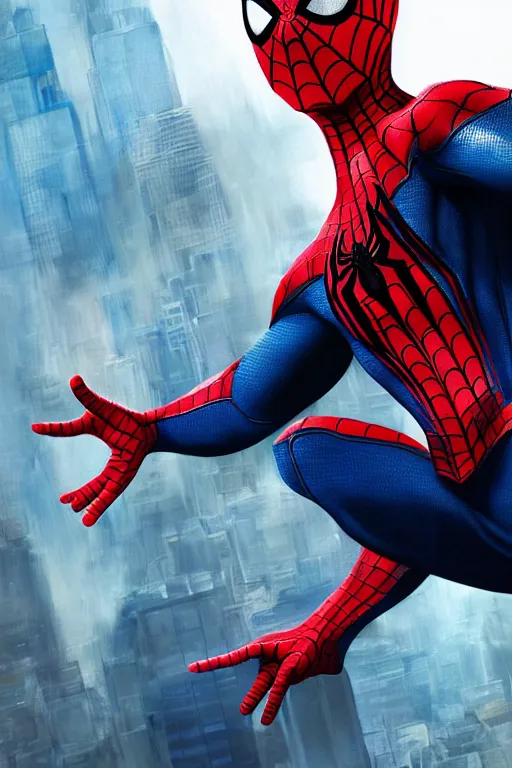 Prompt: photo of spider - man in the style of stefan kostic, realistic, half body shot, sharp focus, 4 k high definition, insanely detailed, intricate, elegant, art by stanley lau and artgerm