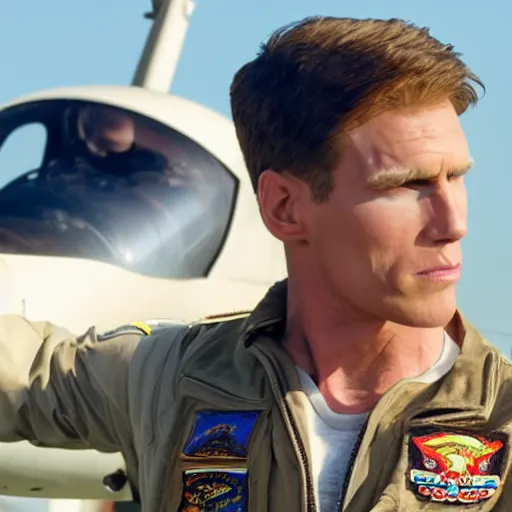 Image similar to Live Action Still of Jerma in Top Gun, real life, hyperrealistic, ultra realistic, realistic, highly detailed, epic, HD quality, 8k resolution, body and headshot, film still