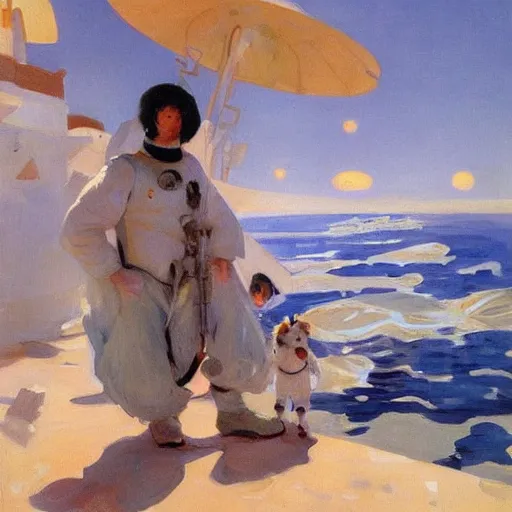 Image similar to Liminal space in outer space with cute curious creatures by Joaquín Sorolla
