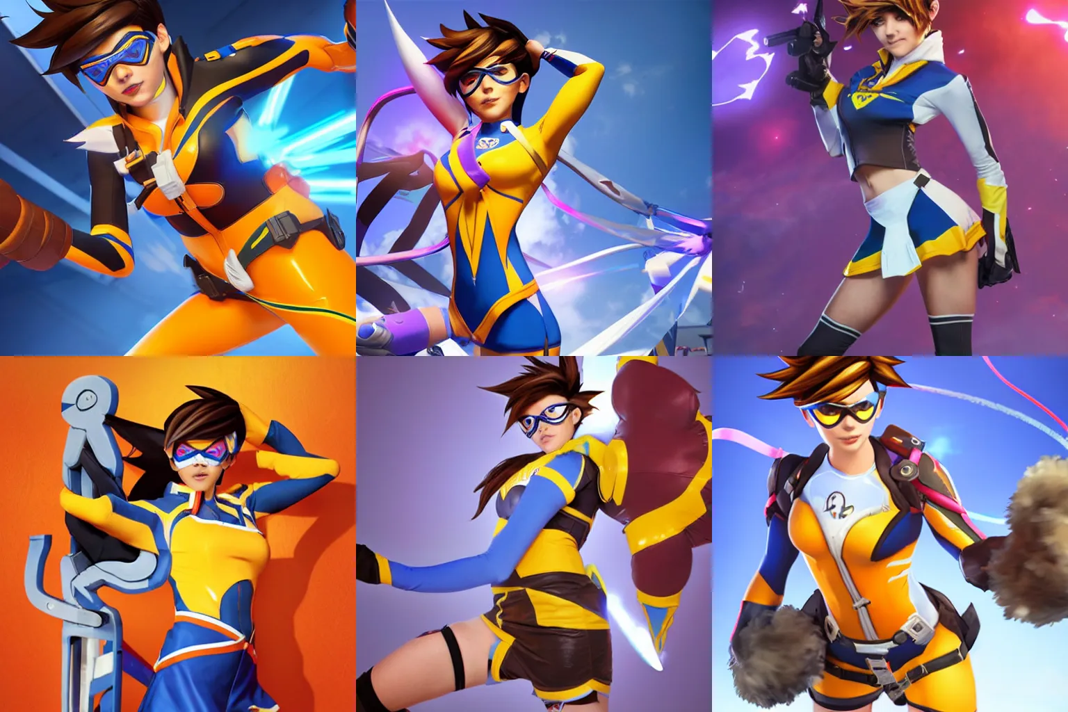 Prompt: tracer from overwatch in a cheerleader outfit, promo art