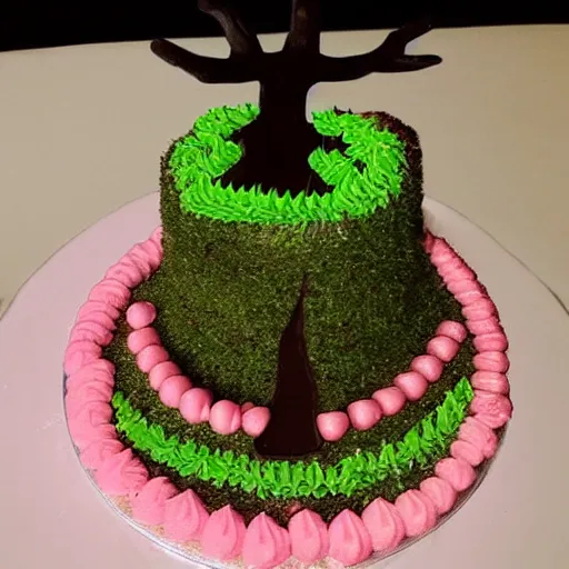 Prompt: tree handstand smiling on ice cream cake