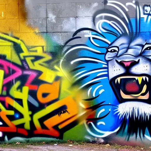 Image similar to wall with graffiti, splash painting of a lion