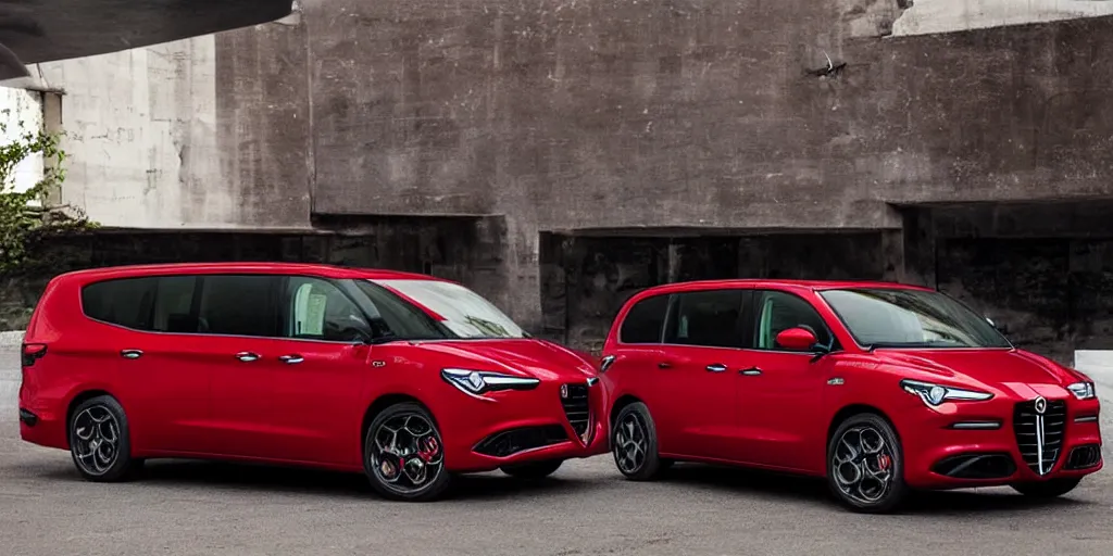 Image similar to “2022 Alfa Romeo Minivan, red”