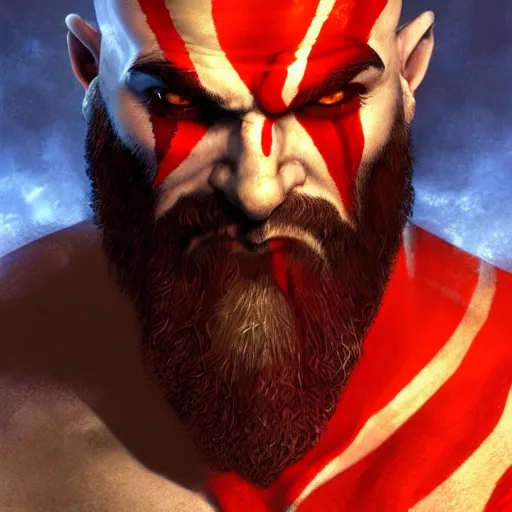 Image similar to portrait of kratos from god of war, mattepainting concept blizzard pixar maya engine on stylized background splash comics global illumination lighting artstation by feng zhu and loish and laurie greasley, victo ngai, andreas rocha, john harris