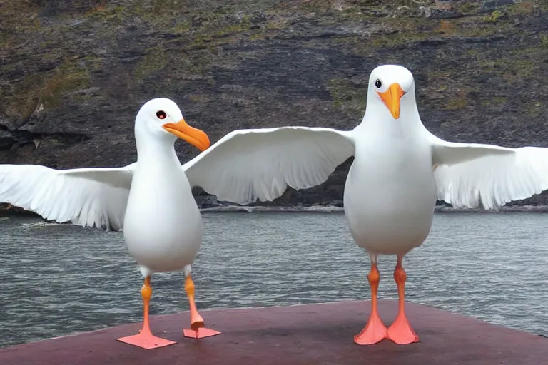 Prompt: giant seagull with human arms, extremely realistic, extremely detailed