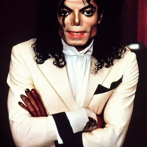 Image similar to michael jackson with a huge chin playing the villain, set in a period drama