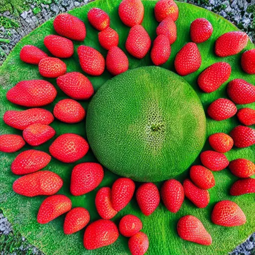 Prompt: planet made out of giant strawberries, surface photo