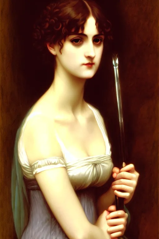 Prompt: dark gothic jane austen, painting by rossetti bouguereau, detailed art, artstation