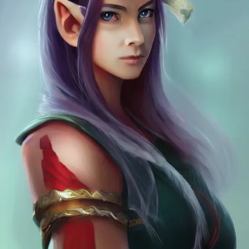 Prompt: a single elven kunoichi girl portrait, digital art, trending on artstation