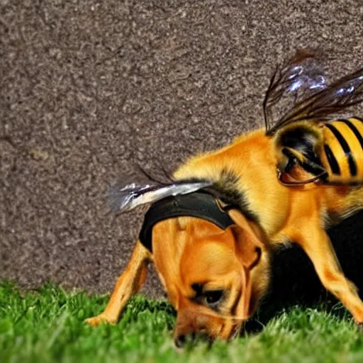 Image similar to a dog stepping on a large visible bee