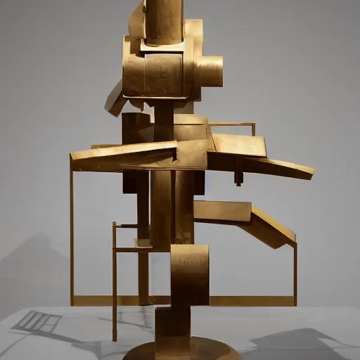 Image similar to An offset photography of a new series of sculptures by David Smith on display, at the Met in NYC, bauhaus, colonial expedition, 60s style