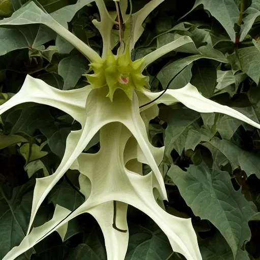 Image similar to datura stramonium human hybrid, in natural habitat, hyper realistic, hyper detailed, warm colours