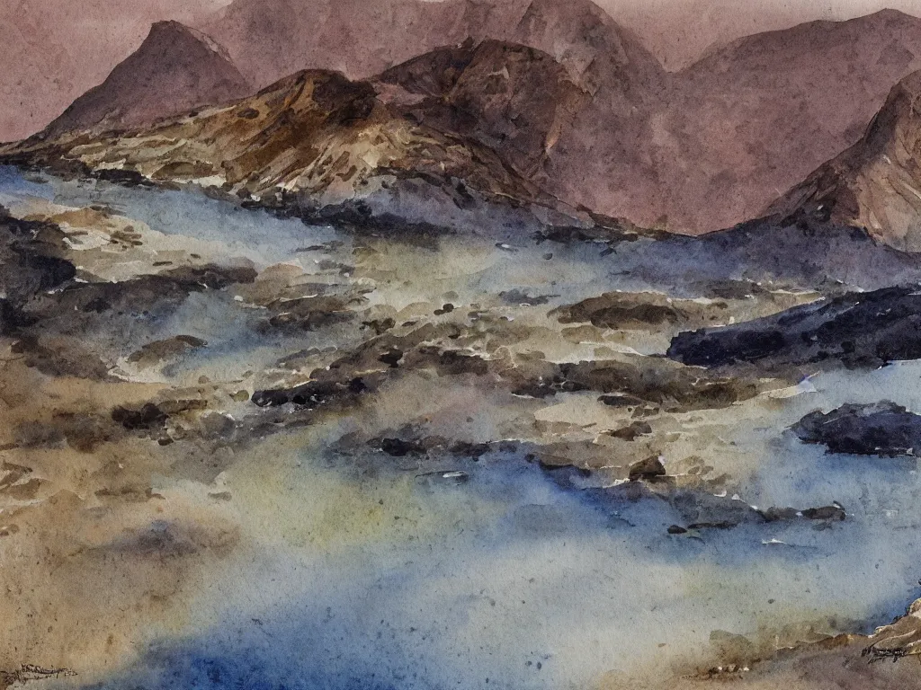 Image similar to wastwater screes in early evening light painted in watercolours and pencil by william heaton cooper and rock textures by julian cooper