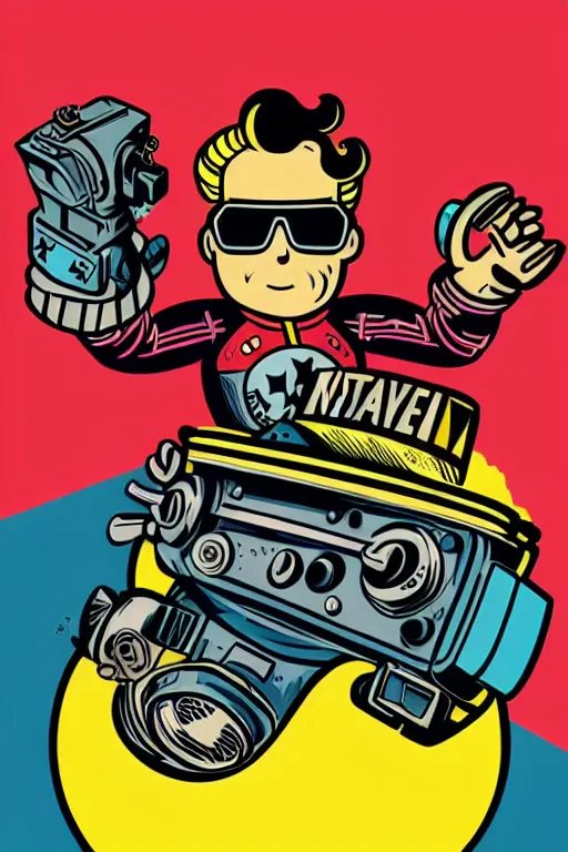 Image similar to fallout 7 6 retro futurist illustration art by butcher billy, sticker, colorful, illustration, highly detailed, simple, smooth and clean vector curves, no jagged lines, vector art, smooth andy warhol style