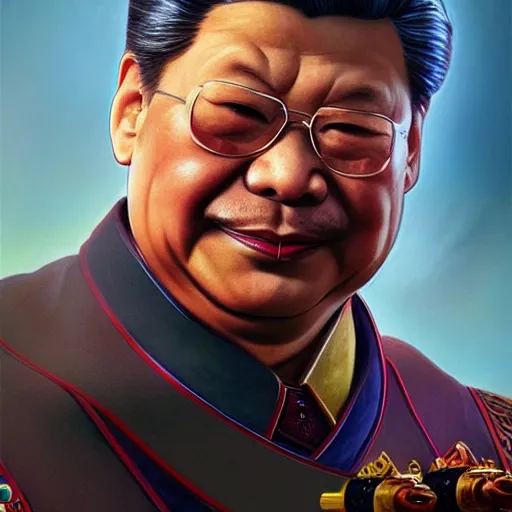 Image similar to leader of people's republic of china xi jinping as duke nukem, highly detailed, digital painting, artstation, concept art, matte, sharp focus, illustration, art by artgerm and greg rutkowski and alphonse mucha