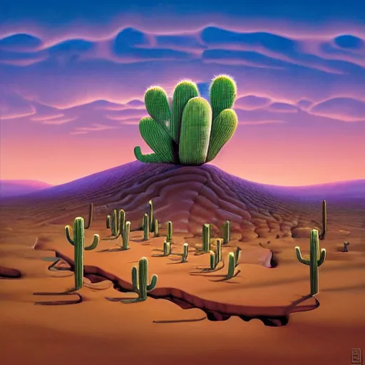 Prompt: a cactus made of translucent liquid in a desert sunset, by vladimir kush, by roger dean, 4k resolution, detailed and intricate, recursive, volumetric lighting, sunset desert color scheme, rendered in redshift, realistic shadows, -20 W 854