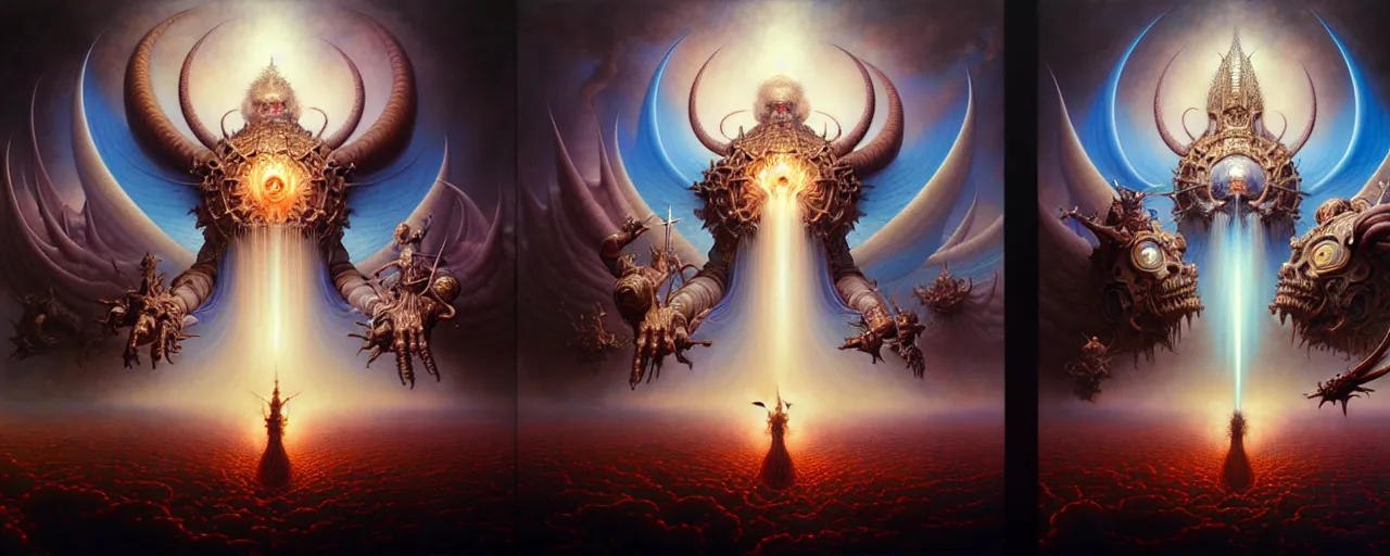 Image similar to the armies of heaven and hell, fantasy character portrait made of fractals facing each other, ultra realistic, wide angle, intricate details, the fifth element artifacts, highly detailed by peter mohrbacher, hajime sorayama, wayne barlowe, boris vallejo, aaron horkey, gaston bussiere, craig mullins