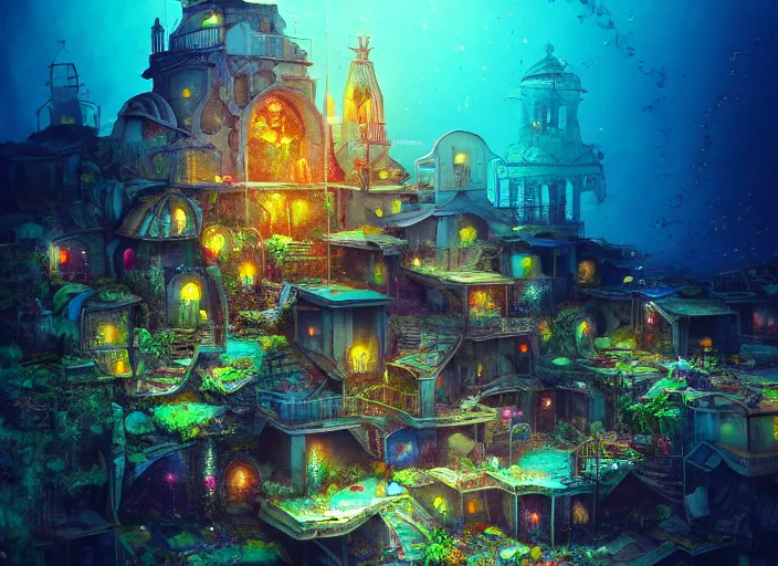 Image similar to favela fantasy cathedral, underwater environment, sorcery, scenery, professional, award - winning, trending on artstation, hyper detailed, realistic, beautiful, emotional, shiny, colorful, picture