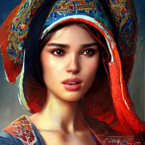 Image similar to a beautiful portrait painting of life in north africa, masterpiece by famous artist nasreddine dinet and ross tran and eugene de blaas, artstation