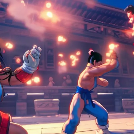 Image similar to chun li fighting ryu in street fighter v