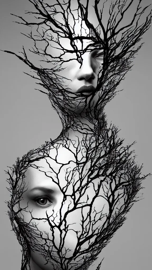 Image similar to tree by ingrid baars, octane render, 4 k, 8 k, sharp, very very stunning, twisted, vanishing, transparent, ethereal, mystical