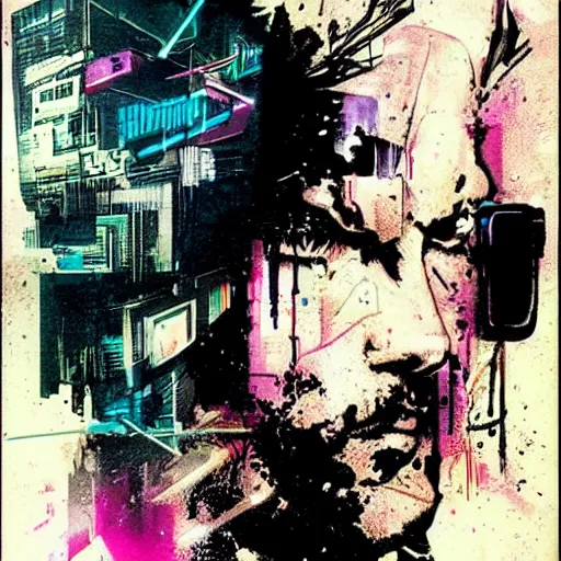 Image similar to cyberpunk dreaming by bobby zeik and bill sienkiewicz and david mack and dave mckean