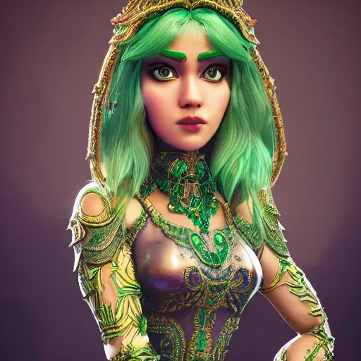 Prompt: portrait of wonderful princess of emerald with fair skin, glowing, ornate and intricate, jaw dropping, dynamic lighting, intricate and detailed, 4 k octane render