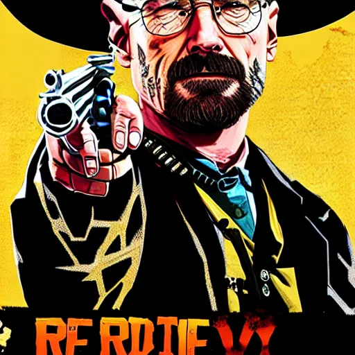 Image similar to Walter White in the style of the Red Dead Redemption 2 cover art