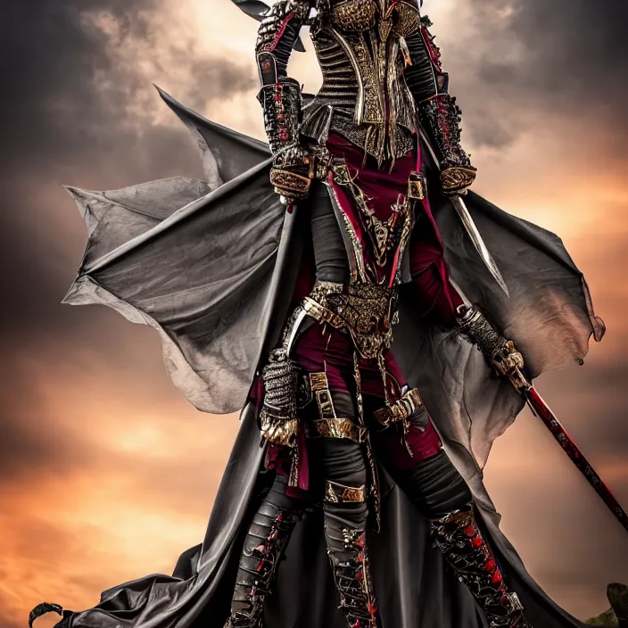 Image similar to full length photo of a very beautiful!! vampire warrior queen with ornate armour, highly detailed, 4 k, hdr, smooth, sharp focus, high resolution, award - winning photo