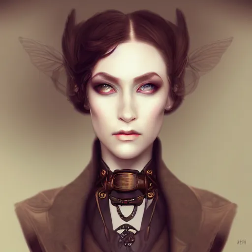 Image similar to character concept portrait of a woman with pale face, steampunk, intricate, elegant, digital painting, concept art, smooth, focus,