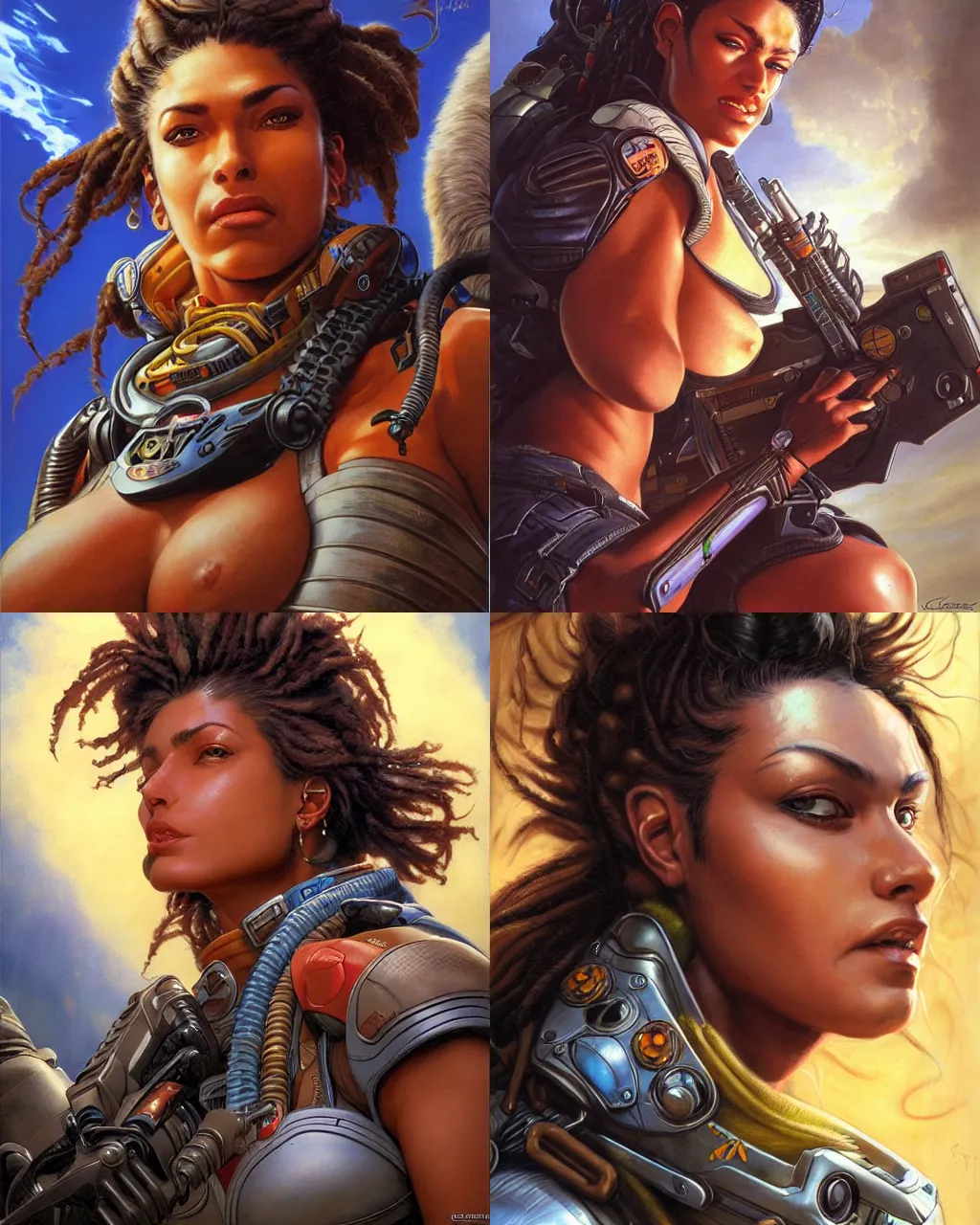 Prompt: portrait, loba andrade from apex legends, by greg staples, boris vallejo, sharp focus, hyperrealistic, intricate, summer day, sunlight, soft lighting, detailed