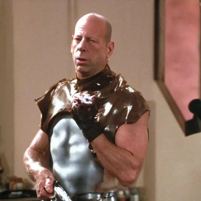 Image similar to bruce willis in a nut costume