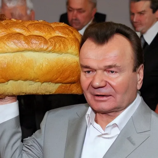 Image similar to Viktor Yanukovych and the golden loaf of bread