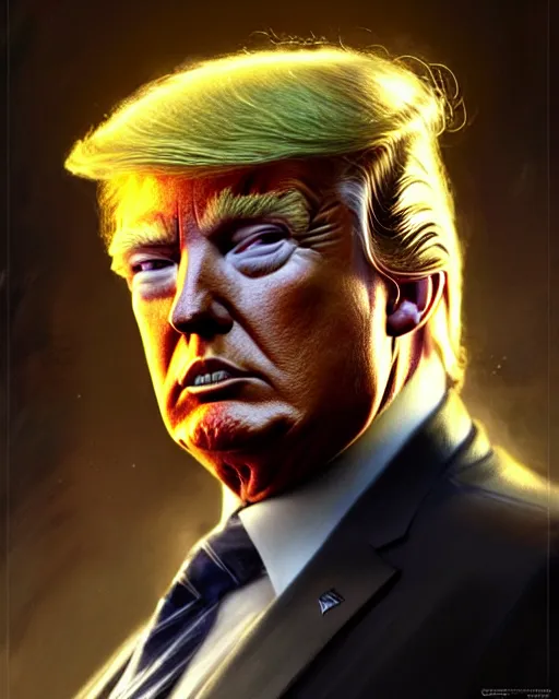 Prompt: mysterious donald trump, fantasy character portrait, ultra realistic, concept art, intricate details, highly detailed by greg rutkowski, gaston bussiere, craig mullins, simon bisley