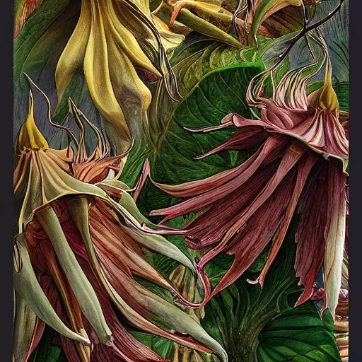 Prompt: close relationship between datura stramonium and men, mythical full of symbolism picture, hyper detailed, hyper realistic, warm colours, symbiosis